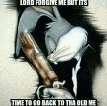 bugs bunny is holding a gun and smoking a cigar in a cartoon .