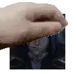 a pixel art of a hand holding a piece of paper over a picture of a person 's face .