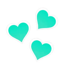 three green hearts on a white background with a white border