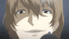 a close up of a cartoon character 's face with a smile on his face