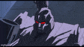 a cartoon character with red eyes and a gun .