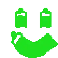 a pixel art of a green frog with a yellow cross in its mouth