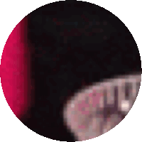 a pixelated image of a person 's face in a red circle