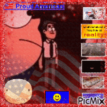a picture of a cartoon character with the words proud american on it