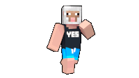 a minecraft character is wearing a yes shirt