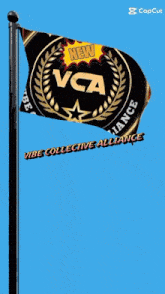 a vibe collective alliance flag flies in the wind