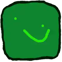 a green square with a smiley face on it