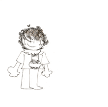 a drawing of a person standing next to another person with flames behind them