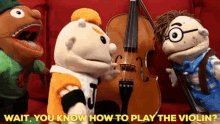 a group of puppets are playing a violin with the words wait you know how to play the violin