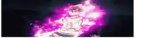 a cartoon character is surrounded by a purple glowing background .