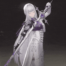 a girl with long white hair holding a sword