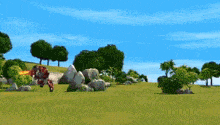 a cartoon scene with a red robot and a comet