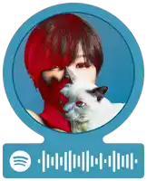 a spotify sticker with a picture of a woman and a white cat