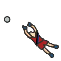 a drawing of a man catching a ball with his arms outstretched