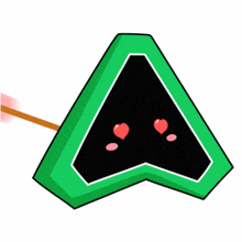 a green letter a with two hearts and an arrow sticking out of it