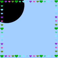 a blue background with a red circle and hearts surrounding it
