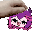 a cartoon girl with purple hair and glasses is laying on a bed next to a towel .