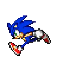 a pixel art of sonic the hedgehog running in a video game .