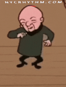 a cartoon of a bald man with nycrhythm.com written on the bottom right