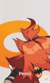 a close up of a cartoon character with the name penni