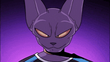 a cartoon drawing of a purple cat with a blue stripe on its chest