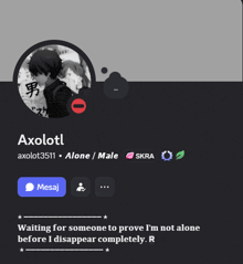 a screenshot of a person 's profile that says ' axolotl ' at the top