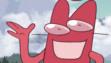 a cartoon drawing of a red monster with glasses