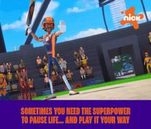 a cartoon of a cricket player with the words " sometimes you need the superpower to pause life ... and play it your way " below him