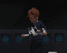 a blurry image of a cartoon character with a white glove