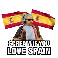 a man wearing a wig and sunglasses is screaming if you love spain