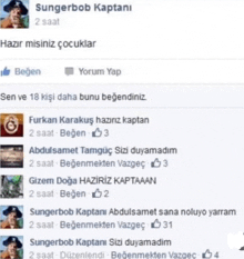 a screenshot of a facebook page that says sungerbob kaptani 2 saat