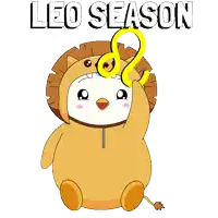 a cartoon of a penguin dressed as a lion with the words leo season written above it