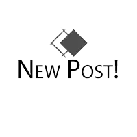 a black and white logo with the words new post