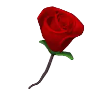 a red heart with a green stem is floating in the air