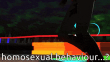 a video game scene with the words homosexual behaviour written on the bottom