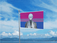 a flag with a picture of a person on it
