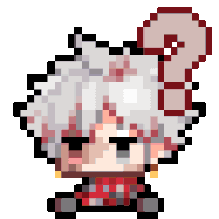 a pixel art of a girl with white hair and a red scarf around her neck .