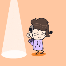 a cartoon character is standing in front of a spotlight and holding a microphone