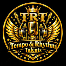 a logo for tempo & rhythm talents with a microphone and wings