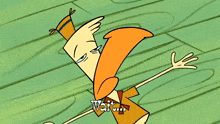 a cartoon character says " what ? !!! " in white letters on a green background