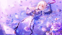 a girl in a purple dress is floating in the water