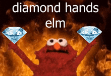 elmo is holding two diamonds in his hands with the words diamond hands elmo in the background