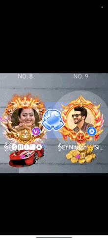 a man and a woman are standing next to each other in a video game with a car in the background .