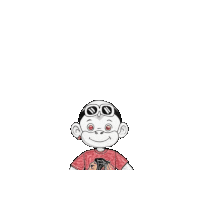 a cartoon character is wearing a red shirt and blue shorts and sunglasses .