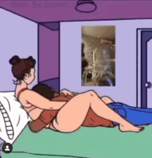 a cartoon of a woman laying on a man 's lap