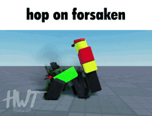 a screenshot of a video game with the words hop on forsaken