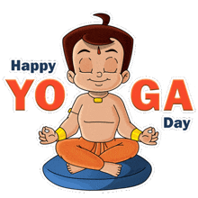 a cartoon of a boy sitting in a lotus position with the words happy yoga day below him