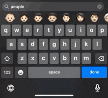 a keyboard with emoji faces on the keys and a search bar for people
