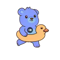 a cartoon of a teddy bear carrying a rubber duck float