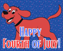a happy fourth of july card with a red dog